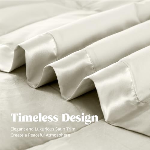 puredown® Blankets Queen Size - Soft Lightweight Down Blanket for Bed, Cozy Warm Luxury Bed Blanket with Satin Trim, Ivory (90"X90") - Image 4