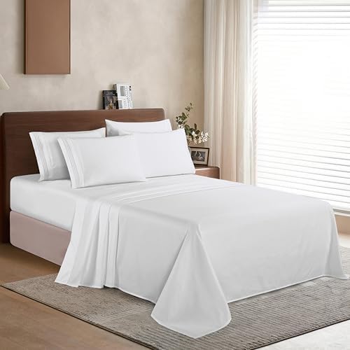 Elegant Comfort Luxurious Soft 1500 Premier 4-Piece Premium Hotel Quality Wrinkle and Fade Resistant Coziest Bedding Set, Easy All Around Elastic Fitted Sheet, Deep Pocket, Twin XL, White - Image 3