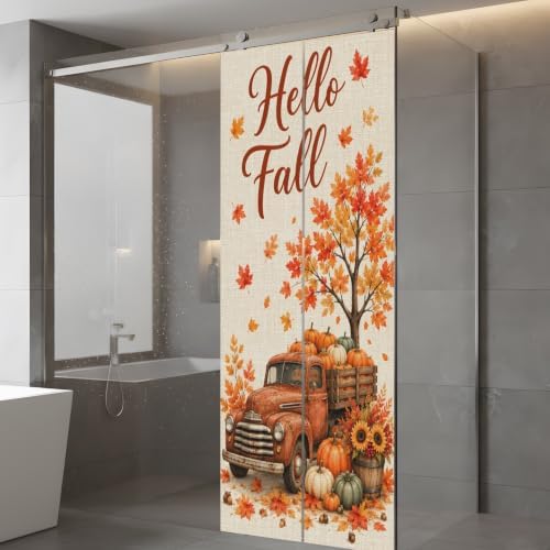 Window Privacy Film Frosted, Thanksgiving Fall Static Cling Door Window Covering, Orange Car Pumpkin Maple Leaves Tree UV Blocking Windows Film for Office, Hotel, Bedroom, 29.5 x 78.7 Inches - Image 5