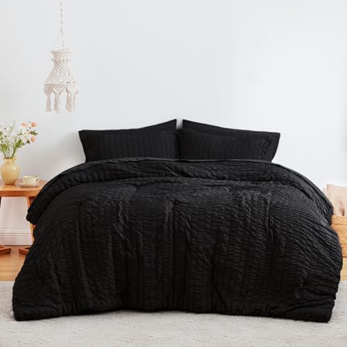 Love's cabin Seersucker Black Twin Comforter Set, 5-Piece Bed in a Bag - Image 2