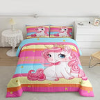 Erosebridal Pink Unicorn Full Bed Comforter Set for Girls | Princess Rainbow Unicorn Bedding Set Cute Stars Striped Bed Sets Girly Cartoon Horse Quilt Comforter Fantasy Girls Room Decor,3 Pcs - Image 3