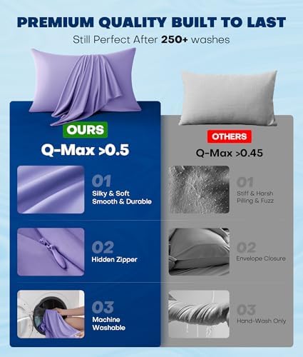 Ultra-Chill Cooling Pillowcase Set of 2 for Hot Sleepers, Softer Than Silk Pillow Cases for Protecting Hair & Skin, Breathable Bed Pillow Covers w/Zipper, Gifts for Women Men(Purple, Queen) - Image 6