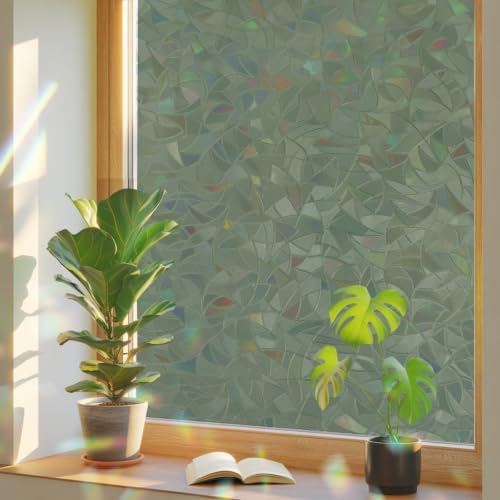 Green Solid Color Window Privacy Film Rainbow Static Cling Stain Glass Window Film for Glass Door, Decorative Heat Blocking Sunroof Decal Sticker for Car 23.6"x78.7" Aesthetics Contemporary Luxury by AMZRicher