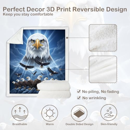 Sleepwish Eagle Blanket Sherpa Throw, Motivational Patriotic Decor for Men Office, Leadership Animal Design Cozy Fleece Blanket 50x60 Inches for Couch Bed - Image 7