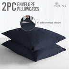 Pizuna 100% Cotton King Size Envelope Pillow Cases 600 TC Dark Blue - Image 3