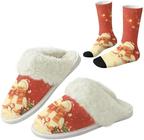 Fuzzy Slippers for Women Washable Cotton Slippers with Crew Socks by Unknown
