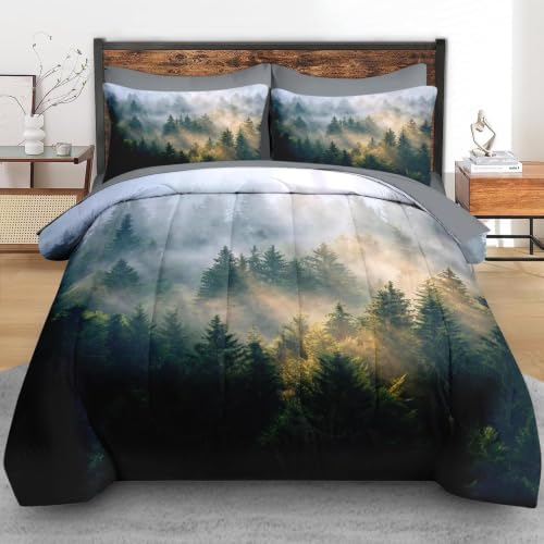 Pamnest King Comforter Set with Sheets, 7 Pieces Forest Nature Bedding - Image 3