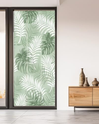 Window Privacy Film Frosted, Sage Green Palm Trees Tropical Non-Adhesive Static Cling Window Tint, Summer Beach Botanical Insulated Windows Frosted Films for Living Room, 35.4 x 78.7 Inches - Image 5