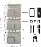 3 Tier Cotton Linen Wall Hanging Storage Organizer, Black - Image 2
