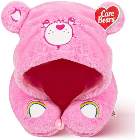Care Bears - Cheer Bear Snuggle Hood, Travel Pillow with Hood, Soft Plush Neck Support, Lightweight, Comfortable and Breathable, Airplane, Care and Train Travel - Pink by CareBears