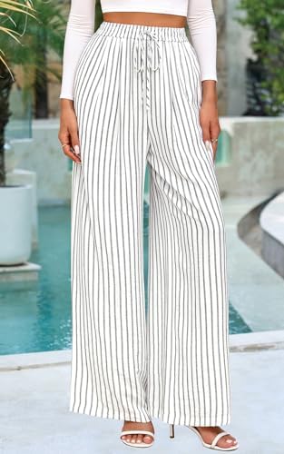 PRETTYGARDEN Womens Pants Elastic Waist Striped Lightweight Palazzo Pant - Image 2
