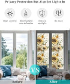 Window Privacy Film Frosted, Pumpkins Sunflower Fall Reusable Static Cling Window Tints, Thanksgiving Botanical Rustic Heat Control Windows Films for Offices, Balcony, 29.5 x 118 Inches - Image 6