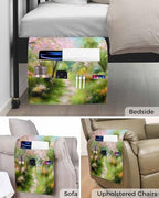 Sofa Armrest Organizer Bedside Caddy, Spring Pink Green Non Slip Couch Remote Control Holder for Recliner, Pastoral Oil Painting Country Flowers Armchair Caddy with Pocket for Magazine, 19.7"x35" - Image 5