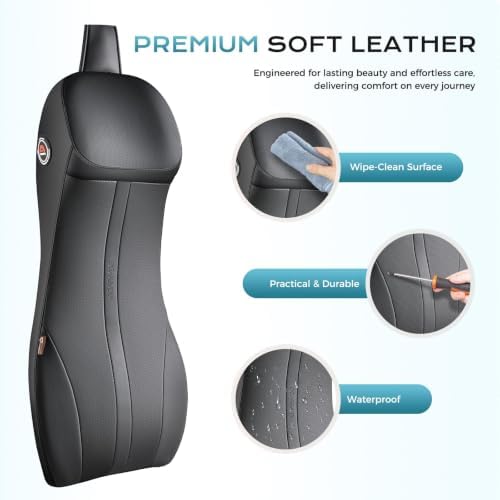 Coverado Lumbar Support and Headrest Pillow for Car, Integrated Design Ergonomic Memory Foam Head Neck Support Pillow for Driving Seat, Soft Leather Breathable Back Support, Back Pain Relief, Black - Image 5