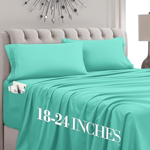 Mocassi Twin XL Size 4-Piece Bed Sheet Set - 1800 Premium Hotel Quality Microfiber 18-24 Inches Extra Deep Pocket Fitted Sheet- Luxury Soft, Breathable, Wrinkle, and Fade Resistant, Paradise Teal by MocassiLuxuryBedding