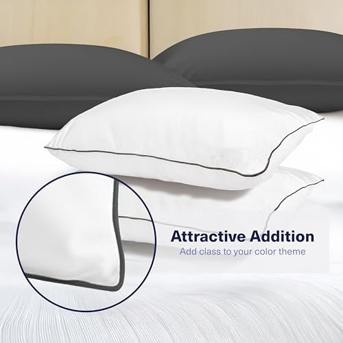 Kickoff Viscose Bamboo Pillowcase, Queen, Set of 2, 100% Organic Hidden Zippered Viscose Bamboo Pillow Case Queen Size, Cooling Pillow Cover for Hot Sleepers (20"x30", Trimmed, Pewter) - Image 3