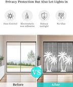 Window Privacy Film Frosted, Black Grey Palm Trees Non-Adhesive Static Cling Window Tint, Summer Coastal Tropical Botanical Insulated Windows Frosted Films for Living Room, 35.4 x 78.7 Inches - Image 6