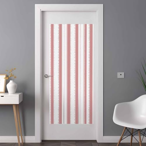 Window Privacy Film Frosted, Pink Red Striped Non-Adhesive Static Cling Window Tint, Farmhouse Vertical Stripes Geometric Insulated Windows Frosted Films for Living Room, 35.4 x 78.7 Inches - Image 3