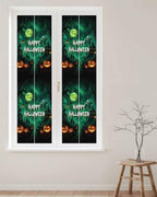 Window Privacy Film Frosted, Halloween Reusable Static Cling Window Tints, Green Spooky Pumpkin Ghost Moonlight Castle Heat Control Windows Films for Offices, Balcony, 29.5 x 118 Inches - Image 2