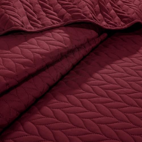 Twin Quilt Set Bedspread Coverlet Microfiber Bedding Leaf Red 68x86 - Image 4