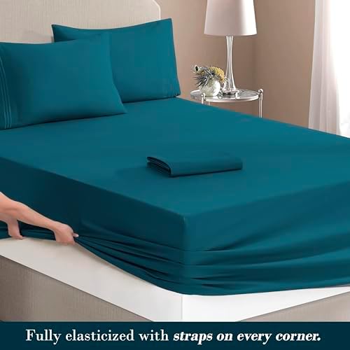 Mocassi Queen Size 4-Piece Bed Sheet Set - 1800 Premium Hotel Quality Microfiber 18-24 Inches Extra Deep Pocket Fitted Sheet- Luxury Soft, Breathable, Wrinkle, and Fade Resistant, Marine Blue - Image 4