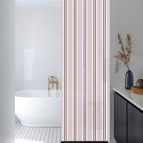 Window Privacy Film Frosted, Pink Brown Striped Reusable Static Cling Window Tints, Modern Farmhouse Vertical Stripes Heat Control Windows Films for Offices, Balcony, 29.5 x 118 Inches - Image 3