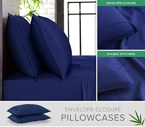Pure Bamboo Queen Sheets, Genuine 100% Organic Viscose Derived from Bamboo Bed Sheet Set, Luxuriously Soft & Cooling, Double Stitching, 2 Year Quality Promise (Queen, Cobalt Blue) - Image 3