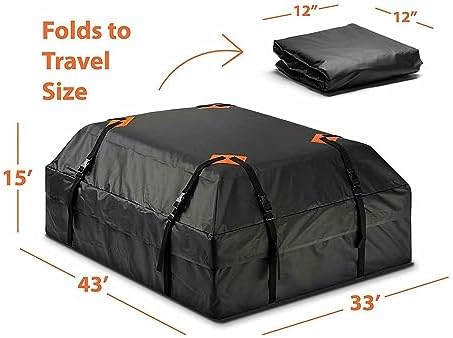 ZONETECH Durable Roof Top Waterproof Cargo Bag -Classic Black 15 Cubic Feet Premium Quality Universal Waterproof Fold-able Leak Proof Traveling Roof Top Car Bag - Image 3