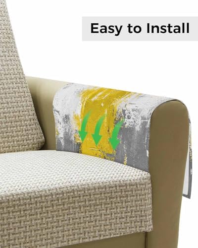 Sofa Armrest Organizer Bedside Caddy, Yellow Cement Gray Non Slip Couch Remote Control Holder for Recliner, Modern Abstract Art Yellow Armchair Caddy with Pocket for Magazine, Phone, 19.7"x35" - Image 4