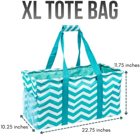 Extra Large Utility Tote Bag - Oversized Collapsible Beach Bag - Chevron Teal - Image 4