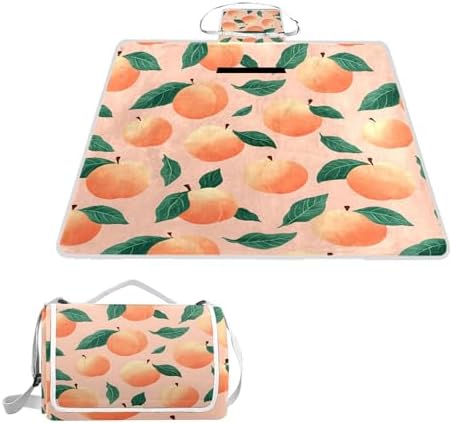 MNSRUU Picnic Blanket Waterproof Foldable, Peach Plants Large Outdoor Picnic Beach Camping Blanket Travel Mat, Shoulder Strap Tote, Rectangle 57x59in by MNSRUU