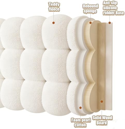 Upholstered Headboard Queen Wall Mounted Headboard Pillow Teddy Fleece Resting Back Support Bolster Cushion for Sitting in Bed, Snowball Foldable Backrest for Bedroom Daybed, Snow White 63x24x8 Inch - Image 3