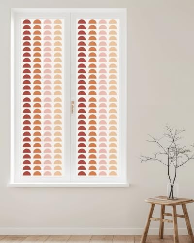 Window Privacy Film Frosted, Colorful Boho Reusable Static Cling Window Tints, Middle Century Geometric Abstract Art Heat Control Windows Films for Offices, Balcony, 29.5 x 118 Inches - Image 2