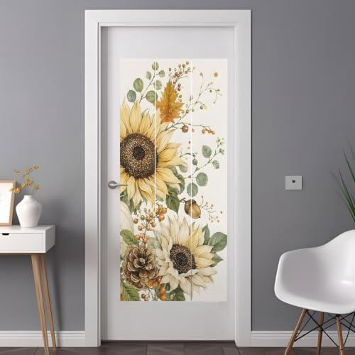 Window Privacy Film Frosted, Pumpkins Sunflower Fall Non-Adhesive Static Cling Window Tint, Thanksgiving Botanical Rustic Insulated Windows Frosted Films for Living Room, 35.4 x 78.7 Inches - Image 3