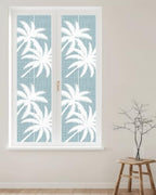 Window Privacy Film Frosted, Blue Grey Tropical Tree Reusable Static Cling Window Tints, Summer Coastal Palm Trees Heat Control Windows Films for Offices, Balcony, 29.5 x 118 Inches - Image 2