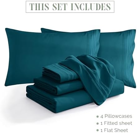 Elegant Comfort 1500 Premium Quality 4-Piece Bed Sheet Set - 18-24 Inch Extra Deep Pocket, Smart Storage Pockets, Wrinkle Free Ultra Soft 4PC Extra Deep Pocket Sheets, Twin/Twin XL, Marine Teal - Image 4