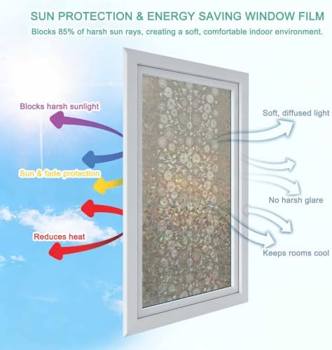 Japanese Window Privacy Film Rainbow Static Cling Stain Glass Window Film for Glass Door, Decorative Sunroof Decal Sticker for Car 23.6"x78.7" Grey Simple Traditional Flowers Leaves Pattern - Image 4