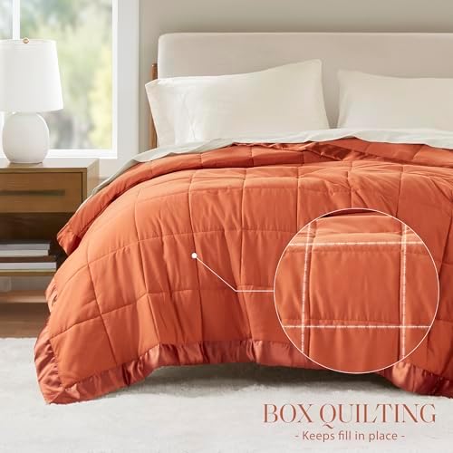 Madison Park Down Alternative Twin Size Blanket for Bed, Satin Trim, Orange - Image 4