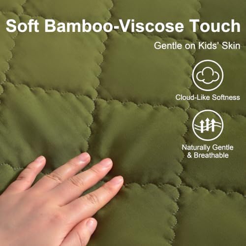 BEDSUM Cooling Toddler Comforter, Rayon Made from Bamboo, Olive Green - Image 3
