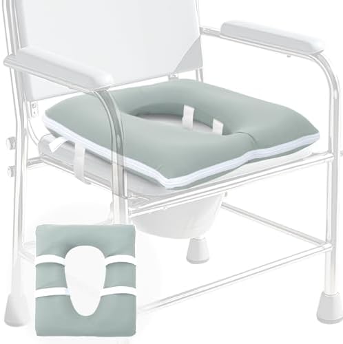 Inflatable Bedside Commode Cushion, Machine Washable Padded Toilet Seat Riser for Seniors with Removable Pillowcase, 17" x 14" Cushioned Toilet Seat Cover with PVC Airbag Liner, Green by Home