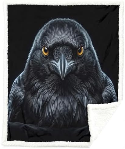 Raven Sherpa Blanket Dark Animal Print Throw Blanket for Men Soft Warm Cozy 50x60 Inches Gothic Crow Design Bedroom Couch Decor Gift for Birthday Housewarming Anniversary by Sleepwish