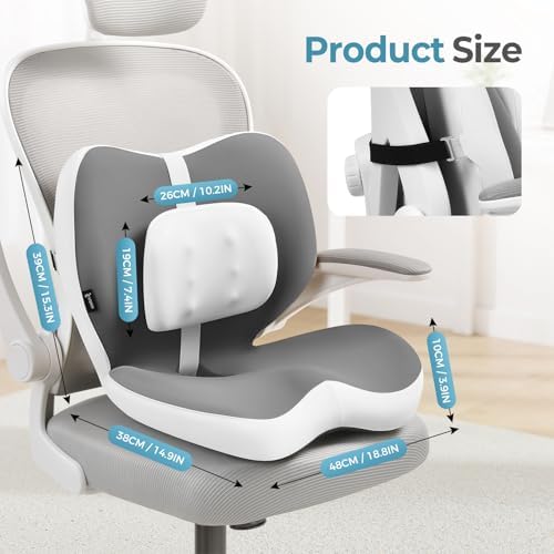 FLORICH 2 in1 Truck Seat Cushion and Lumbar Support Pillow Memory Foam Car Seat Cushion with Adjustable Strap for Truck Driver Long Drives, Fits Semi Truck Seat,Car,Office&Gaming Chair(Light Grey) - Image 3