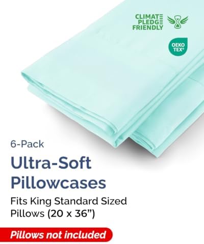 King Standard Pillow Cases - 6 Pack Pillowcase Covers, 20" x 36" - Spa Blue - Image 2
