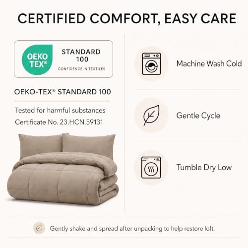 CozyLux Full Size Comforter Sets Khaki - 7 Pieces Bed in a Bag - Image 6