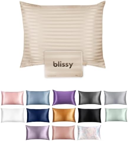Blissy 100% Mulberry Silk Pillowcase - Champagne Striped - King by Blissy