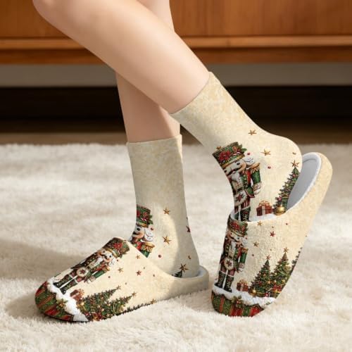 Jeiento Winter Fuzzy Slipper and Crew Socks for Women,Adult Slip-on Close Toe House Slipper,Flat Comfort home Slides - Image 2