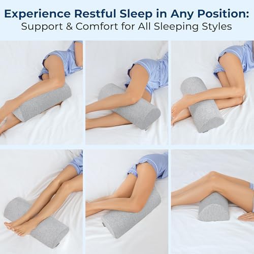 5 STARS UNITED Knee Pillow for Back Sleeping – Half Moon Bolster Pillow for Legs, Under Knee Pillow for Sleeping on Back, Memory Foam Leg Pillow for Back Pain, Natural Gray - Image 3