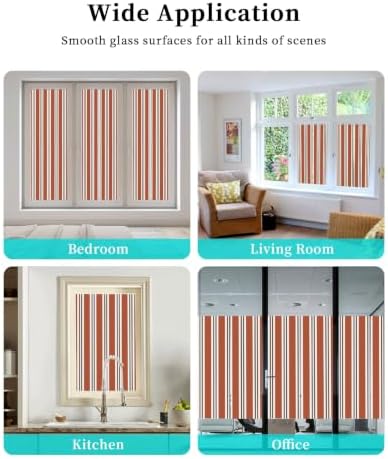 Window Privacy Film Frosted, Burnt Orange Brown Striped Non-Adhesive Static Cling Window Tint, Modern Farmhouse Vertical Stripes Insulated Windows Frosted Films for Living Room, 35.4 x 78.7 Inches - Image 7