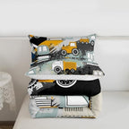 Feelyou Kids Equipment Trucks Comforter Set Construction Comforter Cover Set Boys Cartoon Car Excavator Tractor Bedding Set Construction Vehicles Yellow Grey Duvet Set Room Decor Quilt Set King Size - Image 3