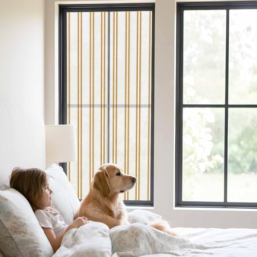 Window Privacy Film Frosted, Yellow Stripes Static Cling Door Window Covering, Modern Minimalist Vertical Lines UV Blocking Windows Film for Office, Hotel, Bedroom, 29.5 x 78.7 Inches - Image 2
